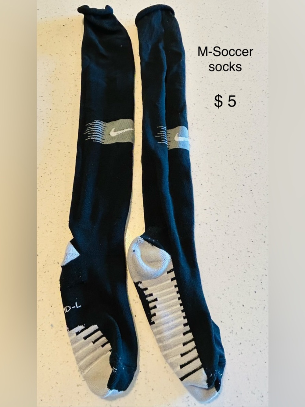 Nike Black Soccer Socks with Gray Accents and White Swoosh